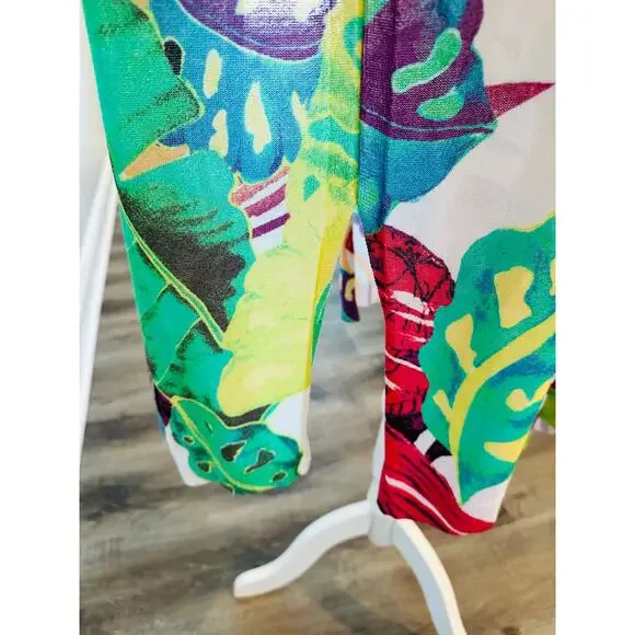 Chicos Top Duster Coverup Colorful Tropical Floral Print Resort Beach Large - Picture 6 of 9